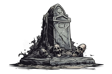 Scary Tombstone Illustration Style on Transparent Background. Generative AI