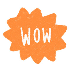 Text word WOW cute handwriting, hand drawn lines English text, decorative text tag label for banners and websites.