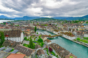Top view of historic city center of Luzern, Switzerland.
