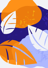 Bright colored wavy background with carved leaves. Template for your design. Vector