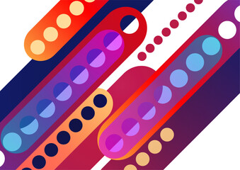 Abstract geometric colorful background with circles, rounded rectangles. Graphic pattern of simple shapes. Vector