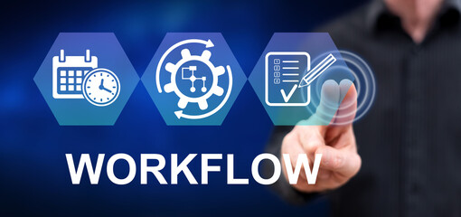 Man touching a workflow concept