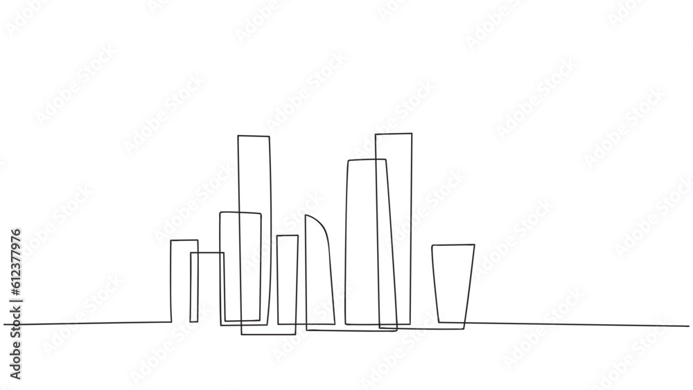 Wall mural Continuous line drawing of Building, Cityscape Silhouette. Vector illustration - Wall murals