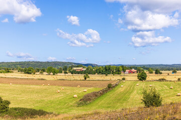Rural landscape view with fields and farms