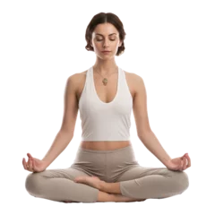 Fotobehang relaxed woman in a yoga pose, meditating on transparent background © EOL STUDIOS