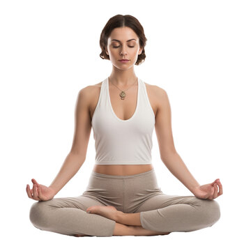 Relaxed Woman In A Yoga Pose, Meditating On Transparent Background