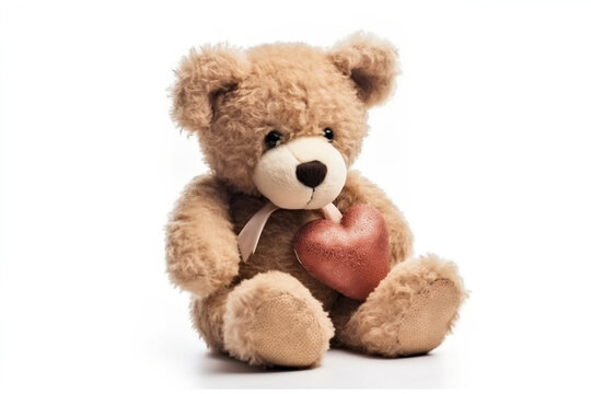 Transparent Background Teddy Bear Holding Heart. Generative AI