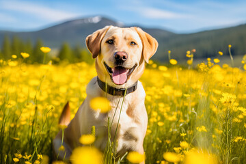 Labrador Retriever in a Field of Flowers: A Captivating Sight