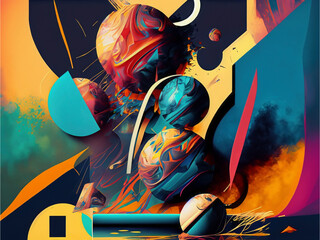 Abstract art composition with bold colors and dynamic shapes created with generative AI Technology