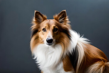 Shetland Sheepdog on gray background