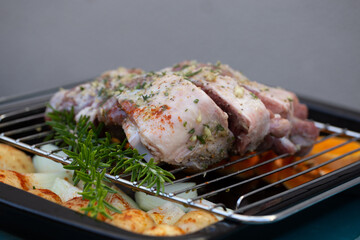 Roast lamb with rosemary and vegetables
