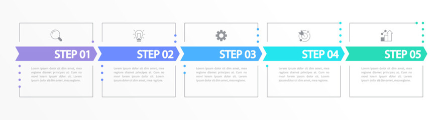 New product development infographic chart design template. Editable infochart with icons. Instructional graphics with 5 step sequence. Visual data presentation. Merriweather Sans font used