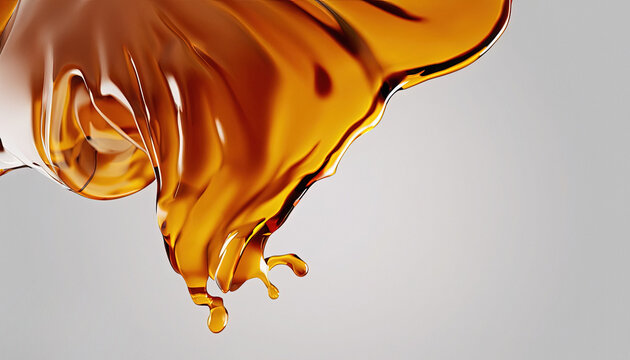 3D Render Maple Syrup Honey Pouring Isolated Design on White Background with Copy Space, liquid, food photography, food styling, food presentation, advertising, branding, graphic design, Banner, 