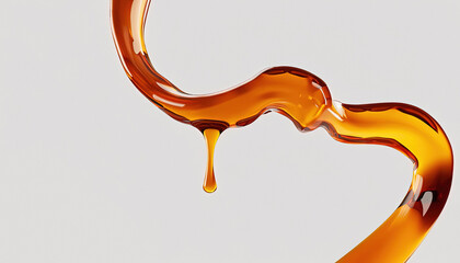 3D Render Maple Syrup Honey Pouring Isolated Design on White Background with Copy Space, liquid, food photography, food styling, food presentation, advertising, branding, graphic design, Banner, 