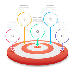 Leader goals infographic chart design template. Abstract infochart with editable contour. Instructional graphics with 5 step sequence. Visual data presentation. Merriweather Sans font used