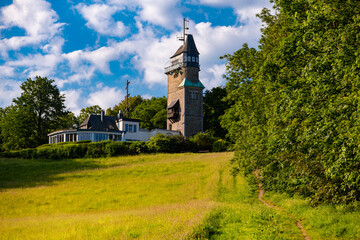 Historic telegraph tower “Danzturm“ in Iserlohn Germany is a landmark and view point with great...