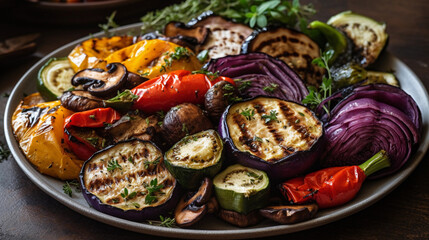 A plate of grilled vegetables, showcasing a variety of vibrant colors