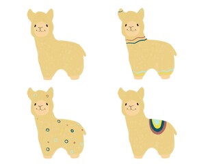 set lama cartoon hand drawn