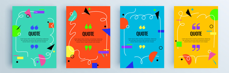 Quote frames blank templates set. Text in brackets, citation empty speech bubbles, quote bubbles. Textbox isolated on color background. Vector illustration.