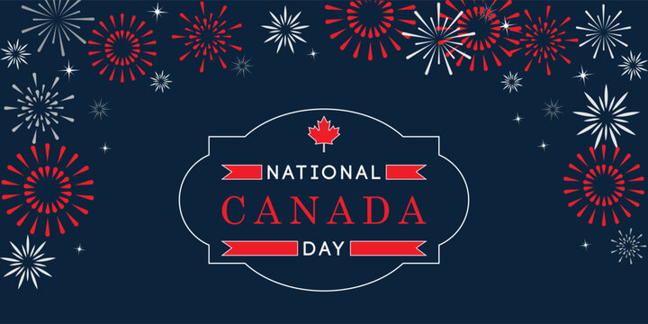 Happy Canada Day, National Day of Canada Celebration Banner, Background With fireworks.