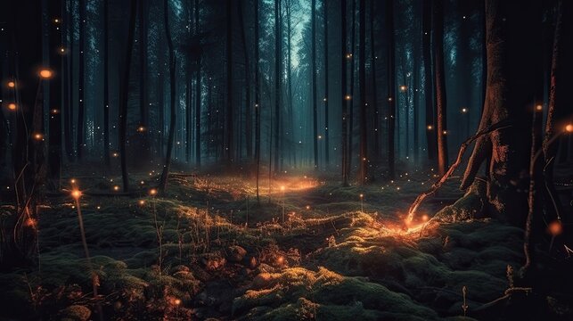 Autumn magical forest background