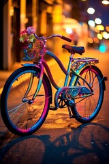 Fototapeta na wymiar Colorful bicycle on the road Created with generative Ai technology