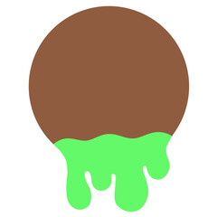 Elemental spherical fragments with melted water droplets, bright circular geometric fragments, melted chocolate.