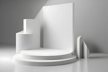 3D Podium Mockup In Circle Shape. Empty Mockup Podium Or Platform For Award Ceremony And Product Presentation