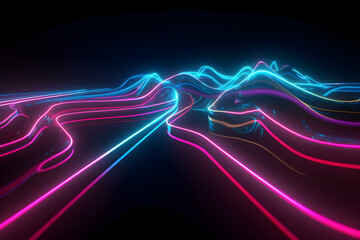Fototapeta na wymiar Abstract neon background with ascending pink and blue glowing lines, Generative AI