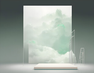 3d platform stand stage podium Green pastel tone mock-up for products, beautiful and bright. Abstract modern minimal background with emty. AI Generative, illustration