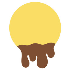 Elemental spherical fragments with melted water droplets, bright circular geometric fragments, melted chocolate.