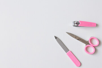 Tools of a manicure set on a white