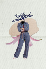 Photo banner collage image picture of headless drawn overthinking complicated folded hands...