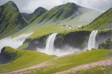 Fototapeta premium Mist from waterfall. Generative AI.