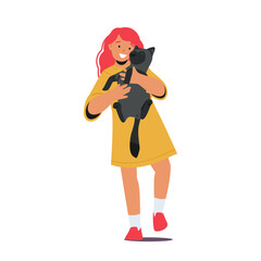 Adorable Child Character Bonding With Their Beloved Cat Companion, Forming A Heartwarming And Joyful Connection