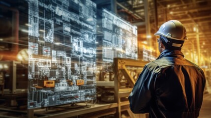 a factory worker ooking at a manufacturing line