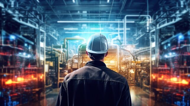 a factory worker ooking at a manufacturing line