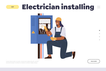 Electrician installing concept for landing page online service offering booking repair master