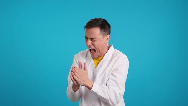 Mad scientist laughs thinking up ideas