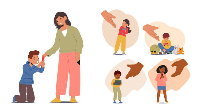Concept of Unhealthy Dependence Of Children On Gadgets, Leading To Excessive Screen Time, Reduced Physical Activity