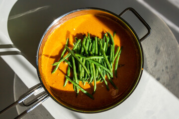Chickpea stew with sunflower and grilled pepper sauce and haricots verts!