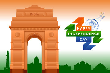 Independence day of India greeting with tricolor Indian flag. 15th August template for website and social media.