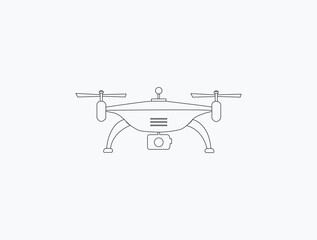 Naklejka premium Realistic vector drone with a camera. Flying with aerial camera badge label graphic design line art illustration. Drone quadcopter. For signage, vector illustration. Flying in a white background.