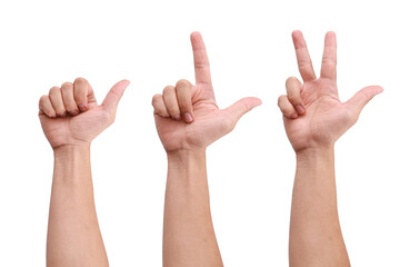 Male hand thumbs up 1 2 3