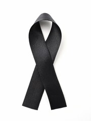 Black mourning ribbon isolated on white  - obrazy, fototapety, plakaty