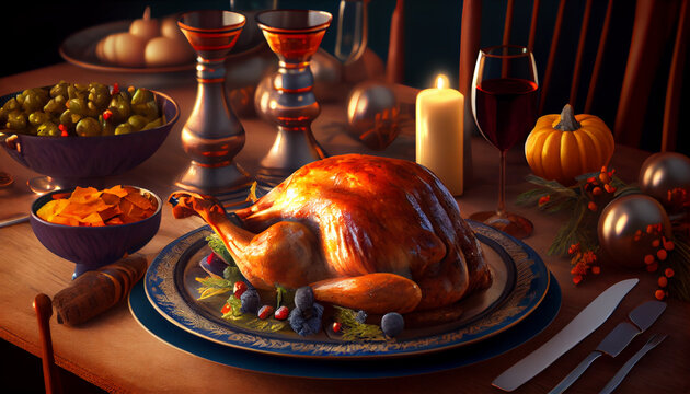 Thanksgiving country dinner, Christmas dinner, Thanksgiving, Turkey Ai generated image