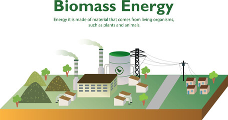 biomass energy power plant vector illustration, biomass power station industry, renewable energy industry concept