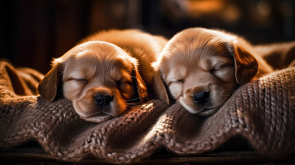 Litter of puppies, newborns, sweet sleeping, cute, a gift to the family. apartment generated ai.