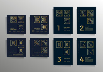 Cover design for brochure, booklet, book, poster, flyer, textbook, folder. Collection of vector geometric patterns with golden lines. A set of templates of different formats.