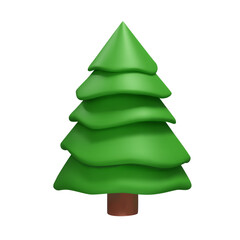 Green Christmas tree. 3D render spruce is decoration element for winter or summer seasons. Realistic plant for park. Vector illustration like decoration symbol in clay, plastic style